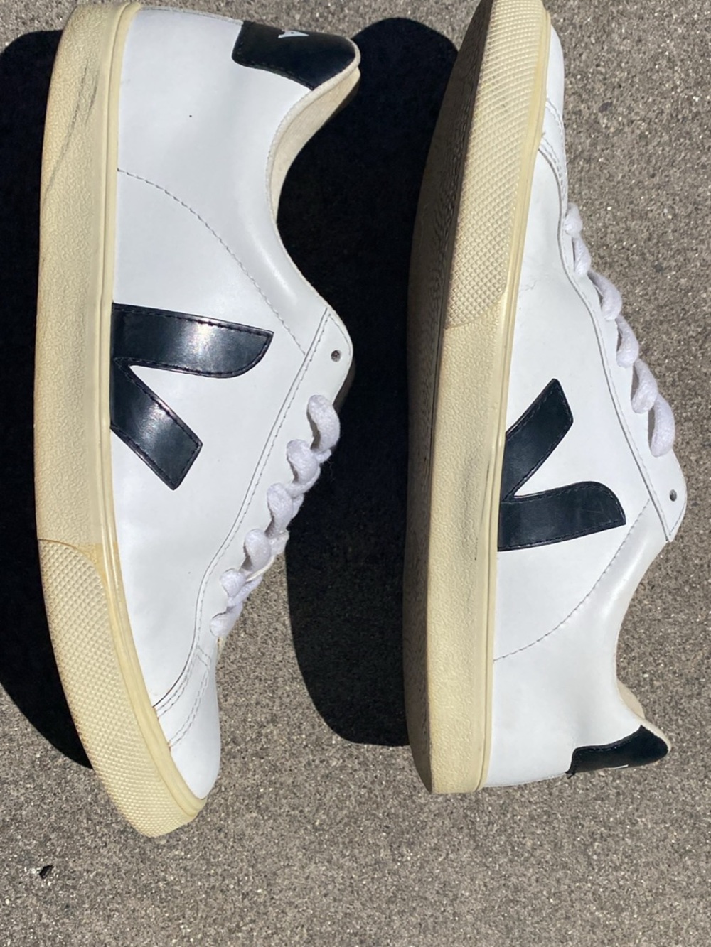 Veja White Leather Sneakers with Black V Detail